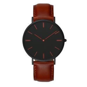 Professional Dark Brown Mens Wrist Watch Leather Straps Japanese Quartz