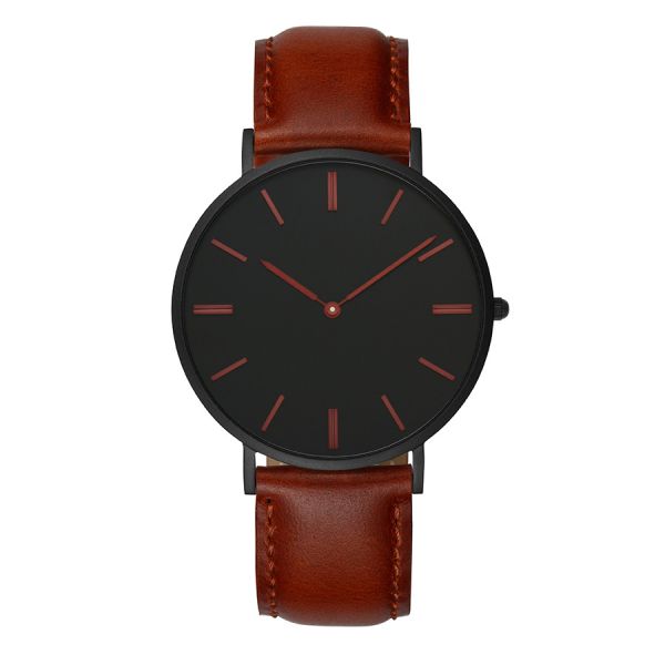 Quality Professional Dark Brown Mens Wrist Watch Leather Straps Japanese Quartz wholesale