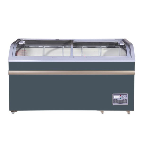 Quality Display hard ice cream chest freezer with curved glass top horizontal freezer for shop wholesale