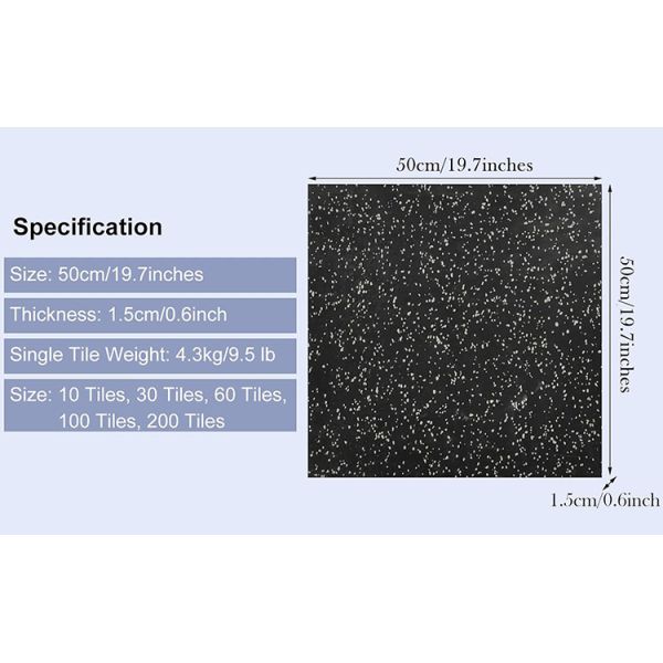 High Density Floor Thick Rubber Horse Stall Mats Tiles 6 Pack 19.67'' X 19.67'' Noise Shock Absorbing Surface Protection