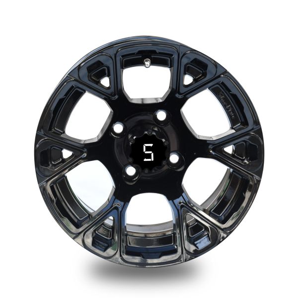 Quality Golf Cart 12'' Glossy Black Rim 6 Spokes 4*4 Bolt Pattern Including Center Cap wholesale