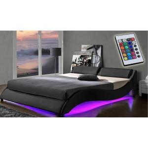 2 LED Light Bed Frame Double Size Upholstered Platform PU Leather
