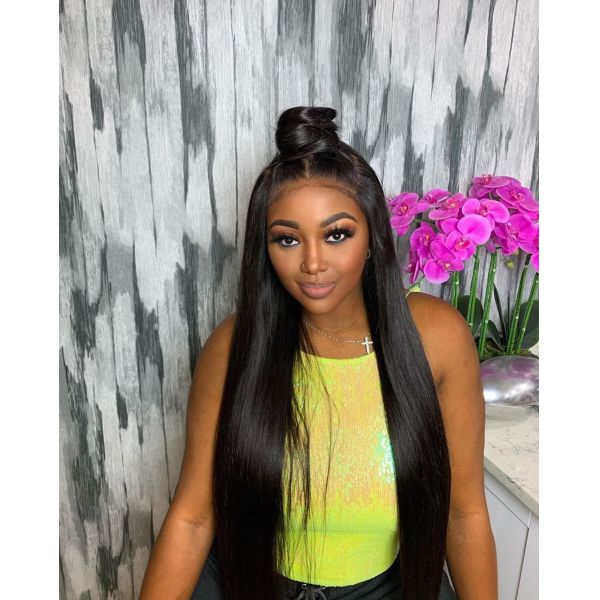 Quality Ponytail Swiss 360 Lace Frontal Wig Peuviarn Virgin Straight Wave Double Drawn Weft wholesale