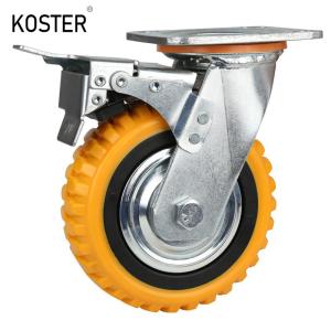 Orange Industrial Castor Wheel Heavy Duty PU Caster with Top Brake Initial