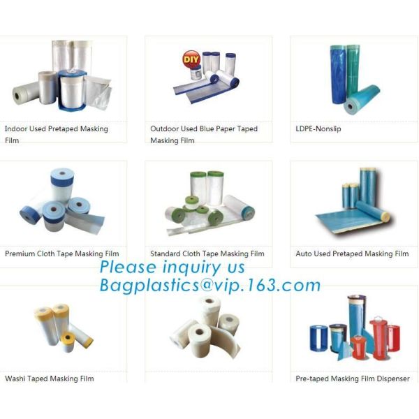 PE taped plastic drop masking film for car painting, Plastic film/pre-taped masking taped protective plastic film, BAGEA