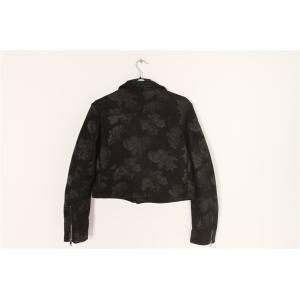 Black Red Cropped Ladies Suede Bomber Jacket With Jacquard Weave