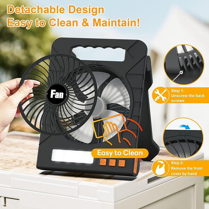 Outdoor All-Rounder,Solar/USB-C Dual Charging ,Four-Speed Camping Fan Light