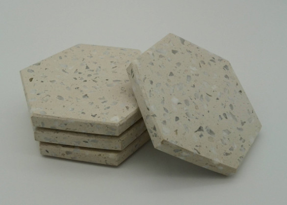 Quality Hexagonal Terrazzo Coasters Set Diameter 11cm Backside With Rubber Pads wholesale