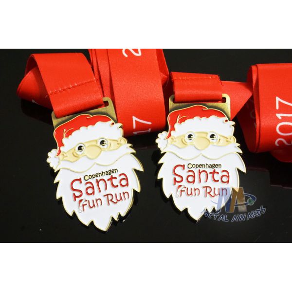 Christmas Festival Fun Run Metal Award Medals Gold Plating Sublimated Ribbon