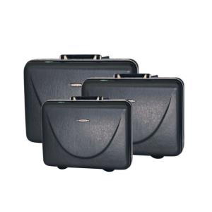 3 Pcs ABS Black Leather Briefcase Bag With 2 Side Button Lock And 1 Middle