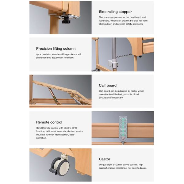 Wooden Electric 5 Function Home Nursing Bed for Elderly Patients Adjustable and Foldable Design