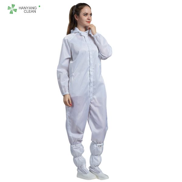 S - 5XL Clean Room Garments Dust Free White Color Hooded Overall With Carbon