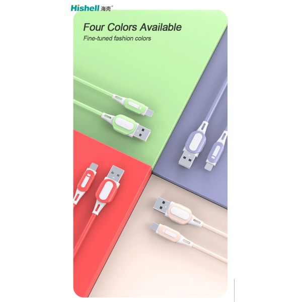 Liquid Silicone Mobile Phone Charger Wire , 2.1A Fast Charging USB Cable Type C