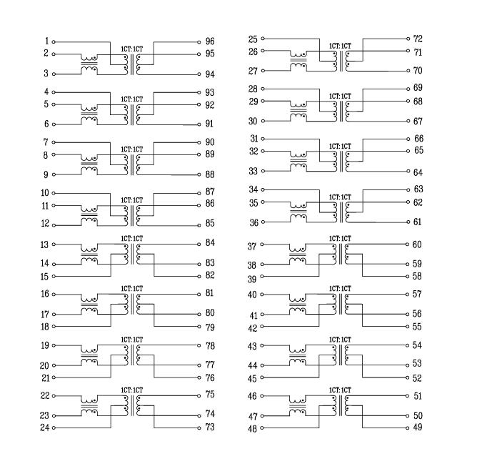 HXB5G602NL THT 5GBASE-T PoE+ Magnetic Modules Quad Port 96pins