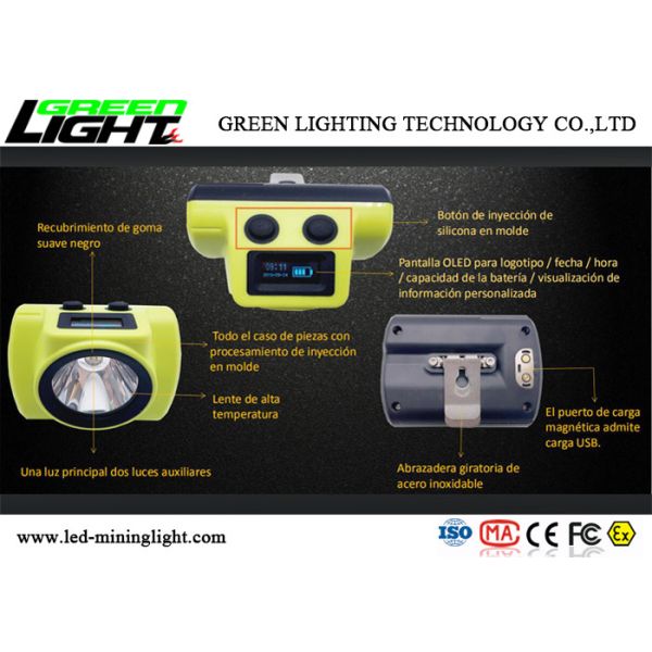OLED Screen Cordless Miners Cap Lamp 18650 6800mA Battery Capacit Support USB