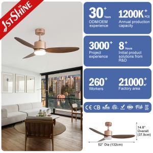 52" Decorative Ceiling Fan With Light – Wood-Grain Plastic Blades Rose Gold