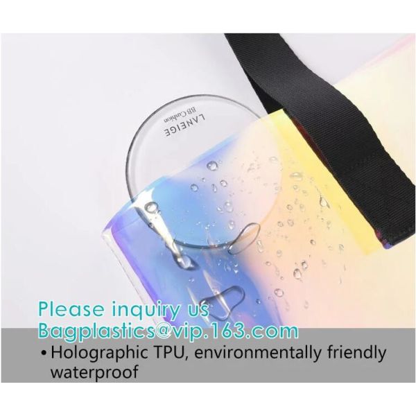 Neon Rainbow Hologram PVC Tote Bag custom holographic handbag PVC handle beach bag,Cosmetic Makeup Travel Pouch,Zipper