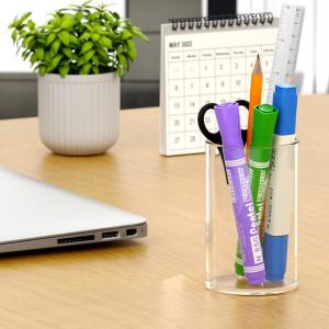 Acrylic Pen Holder 2 Pack,Clear Desktop Pencil Cup Stationery Organizer For