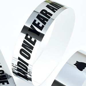 Cheap Fashionable Silver Holographic Disposable Soft Paper Bracelet Glitter Style Event Entrance Ticket with Logo Printed for sale