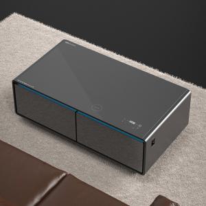 Black Modern Multifunction LED Coffee Table with 135L Refrigerator and Phone