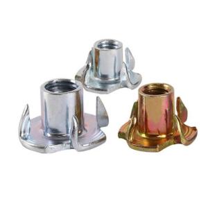 M6 M8 Steel 4 Claw 4 Prong Furniture Tee Nut with Pronge Yellow Blue White Zinc