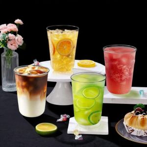 Custom U Shape Disposable Iced Coffee Cup 16oz Clear Cold Drinks Plastic Cups