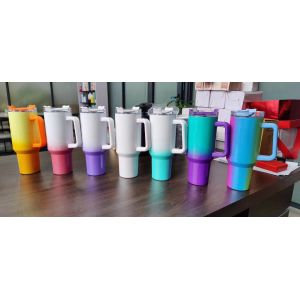 40oz Blank Glitter Sublimation Tumbler With Gradient Rainbow Paint Custom