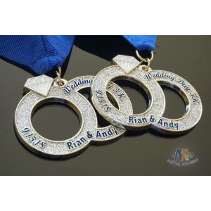 Wedding Day 5K Running Metal Medal With Soft Enamel And Glitter Colors ,