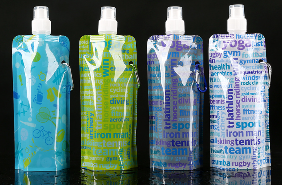 Custom Collapsible Water Bottles Packaging Standing Pouch Reusable Foldable Drinking Water Bags
