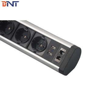 Horizontal EU power clamp on table power socket box with data connectors