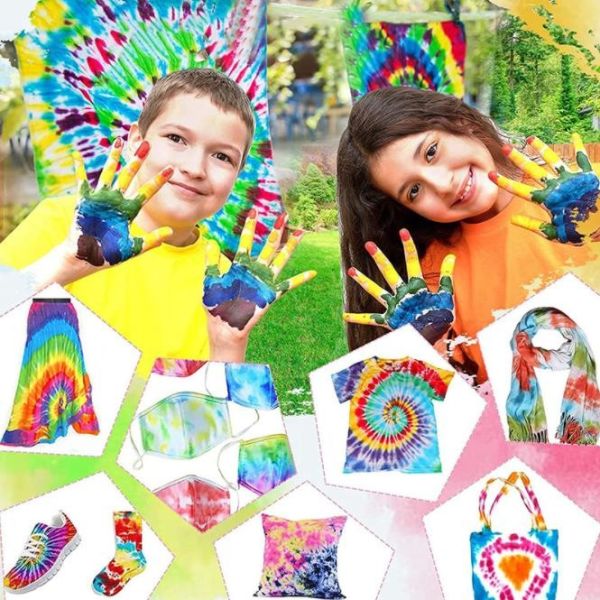 Tie Dye Kits 8 Colors All-in-1 DIY Set with 16 Bag Pigments Rubber Bands Gloves Apron and Table Covers for Craft Arts