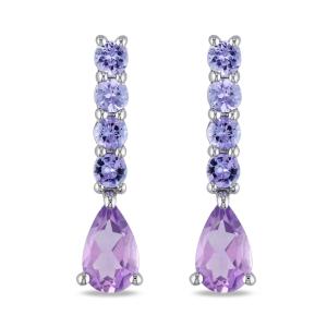 2.46 Ct. T.W. And 1/10 Ct. T.W. CZ Amethyst Leverback Earrings In Sterling