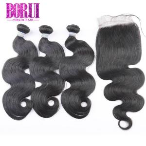 China No Smell Peruvian Body Wave Bundles With Closure No Shedding Double Hair Weft on sale