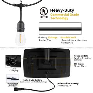 Outdoor Hanging LED Solar String Lights, Vintage Edison Bulbs, Solar Bulb String